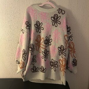 Floral Beige Sweater/Sweater Dress Size 2X/3X Thick Warm Cozy Colorful Floral